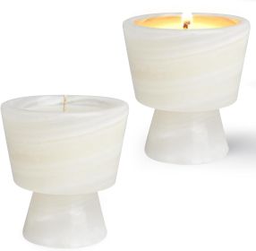Scented Luxury Candle in Handmade Marble Container |1 Set | Soy Wax | Non-Toxic | Reusable Stone Jar | Story of Stone | Distinctive Gift. Natural