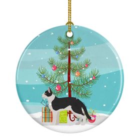 NEW Bicolour Aegean Cat Christmas Ceramic Ornament Christmas Tree Hanging Decorations for Home Christmas Holiday, Party, Gift, 3 in, Multicolor
