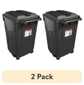 (2 pack)45 Gallon Wheeled Heavy Duty Plastic Garbage Can, Attached Lid, Black
