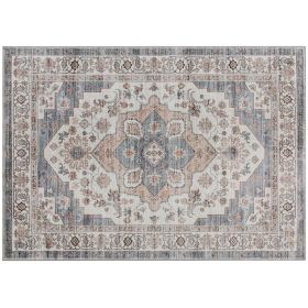 5x7 Area Rug, Vintage Machine Washable Rug, Non-Slip Carpet for Living Room, Bedroom, Dining Room, Brown & Light Blue
